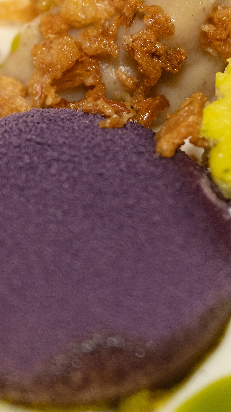 Purple element with crisp garnish